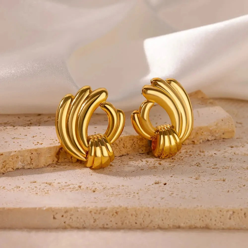 Gold-Plated Wave Stud Earrings