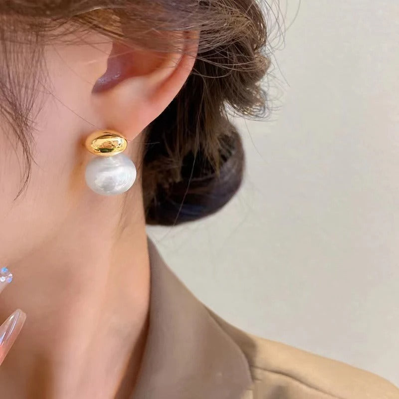 Parisian Pearl - Gold Bean & Flat Pearl Earrings