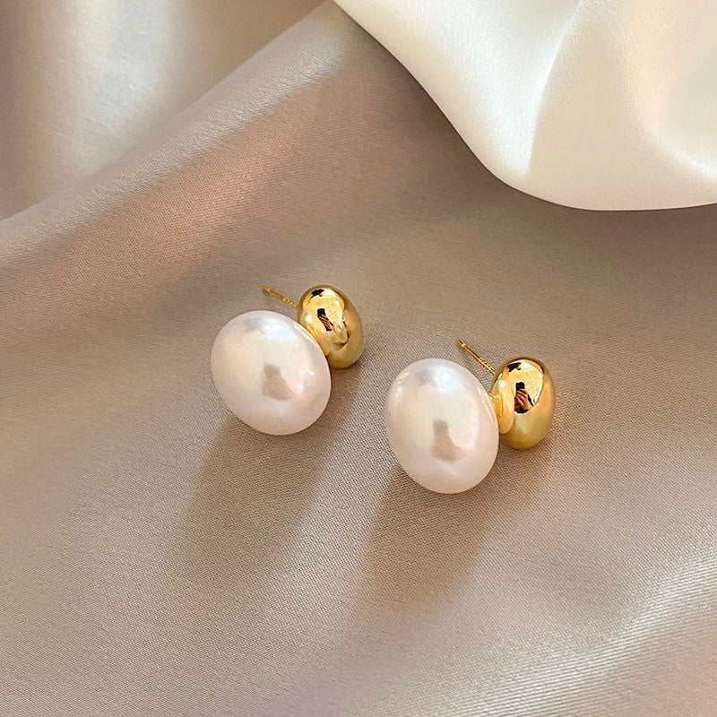Parisian Pearl - Gold Bean & Flat Pearl Earrings