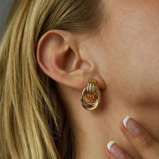 Retro Gold-Plated Geometric Knot Twist Stud Earrings