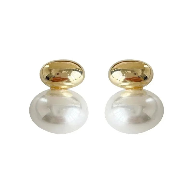 Parisian Pearl - Gold Bean & Flat Pearl Earrings