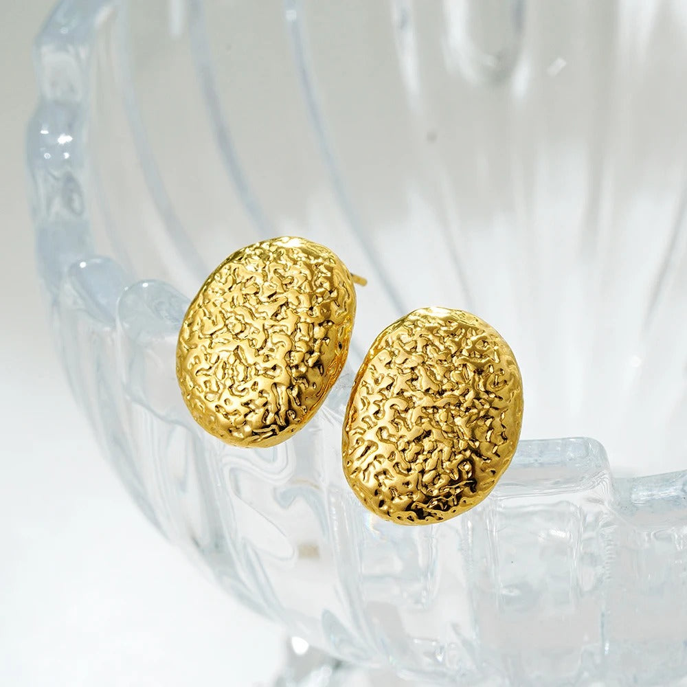 Gold-Plated Geometric Textured Stainless Steel Stud Earrings