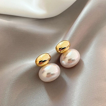Parisian Pearl - Gold Bean & Flat Pearl Earrings