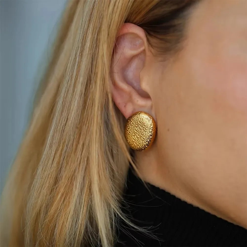 Gold-Plated Geometric Textured Stainless Steel Stud Earrings