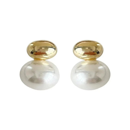 Parisian Pearl - Gold Bean & Flat Pearl Earrings
